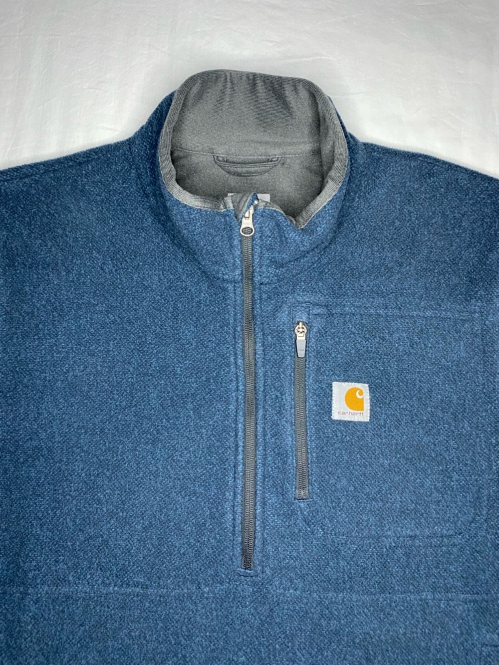Carhartt Fleece Pullover Mens Large Blue Quarter Zip Pocket Workwear 103831-981